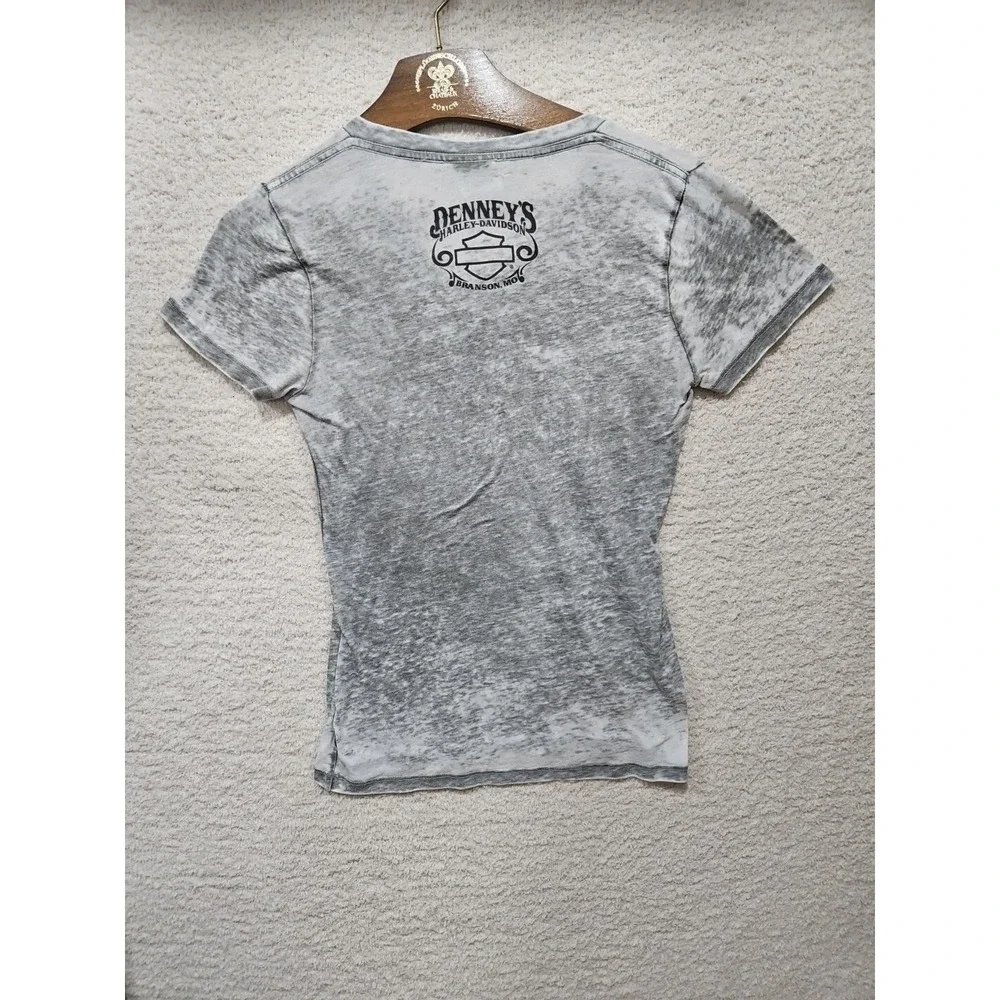 Harley Davidson Shirt Women Med Branson, MO Gray Puple Flowers Scull_7